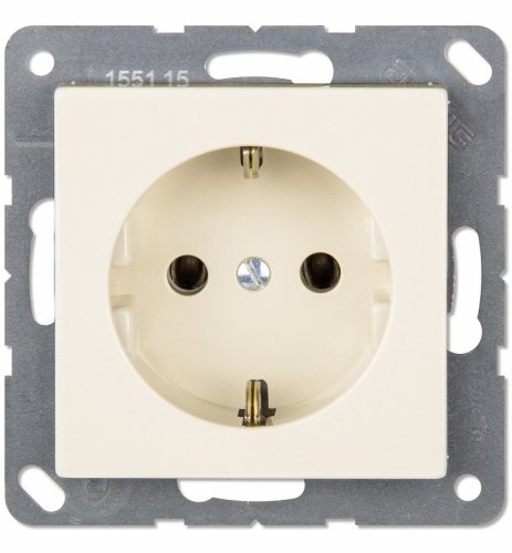 Розетка с заземлением без рамки Jung EcoProfi 1-м. шторки слоновая кость картинка